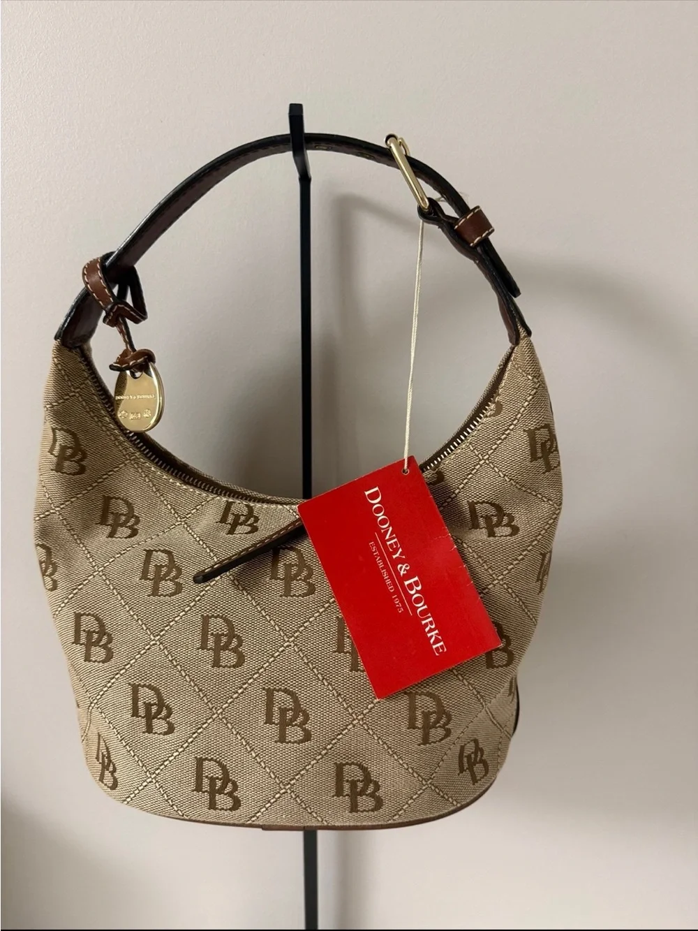 Dooney & Bourke Tan Signature DB Hobo Bag NWT